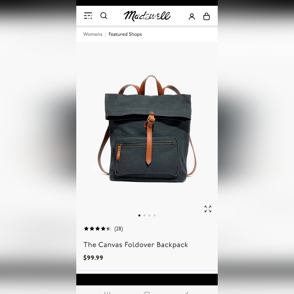 Madewell Canvas Foldover Backpack Bag Black Gray